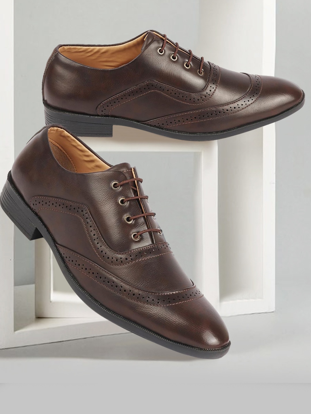 

FAUSTO Men Perforated Formal Oxfords, Brown