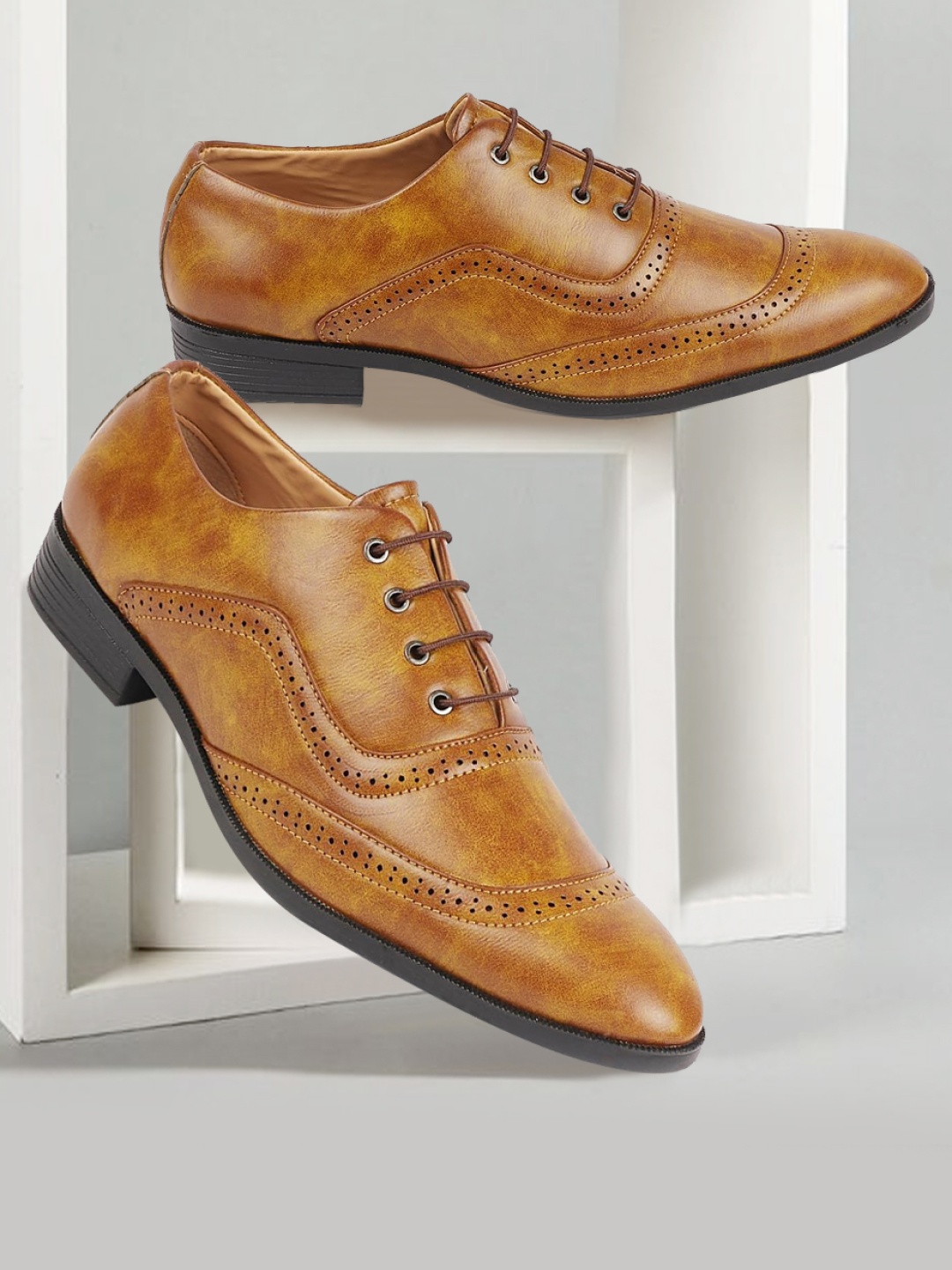 

FAUSTO Men Perforated Formal Brogues, Tan