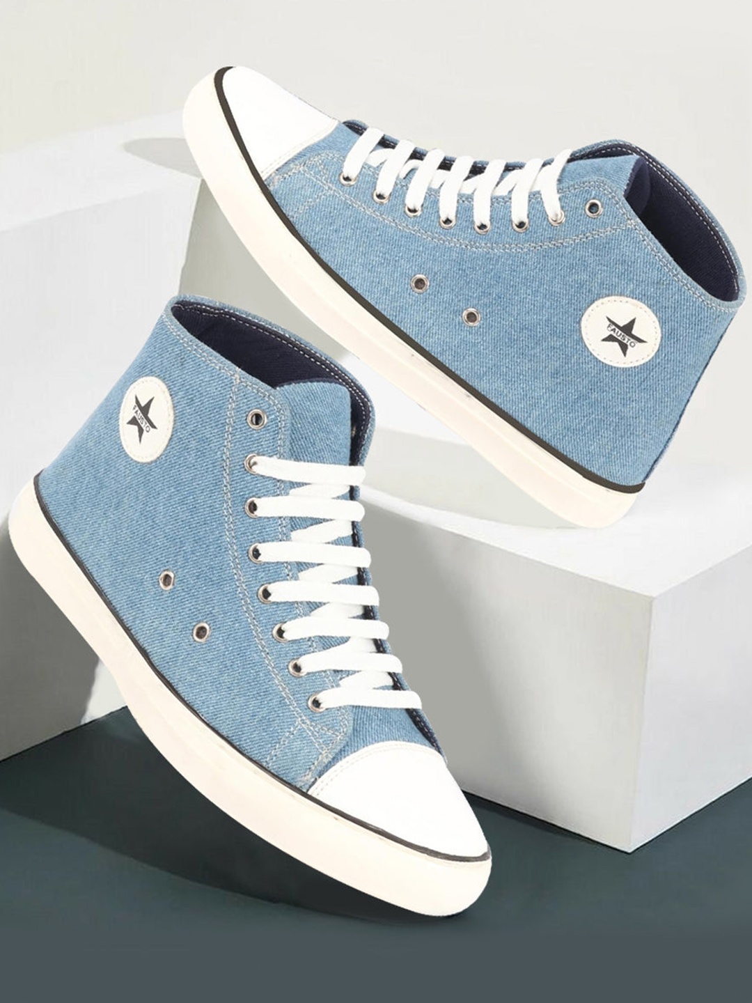 

FAUSTO Men Mid-Top Lightweight Canvas Sneakers, Blue