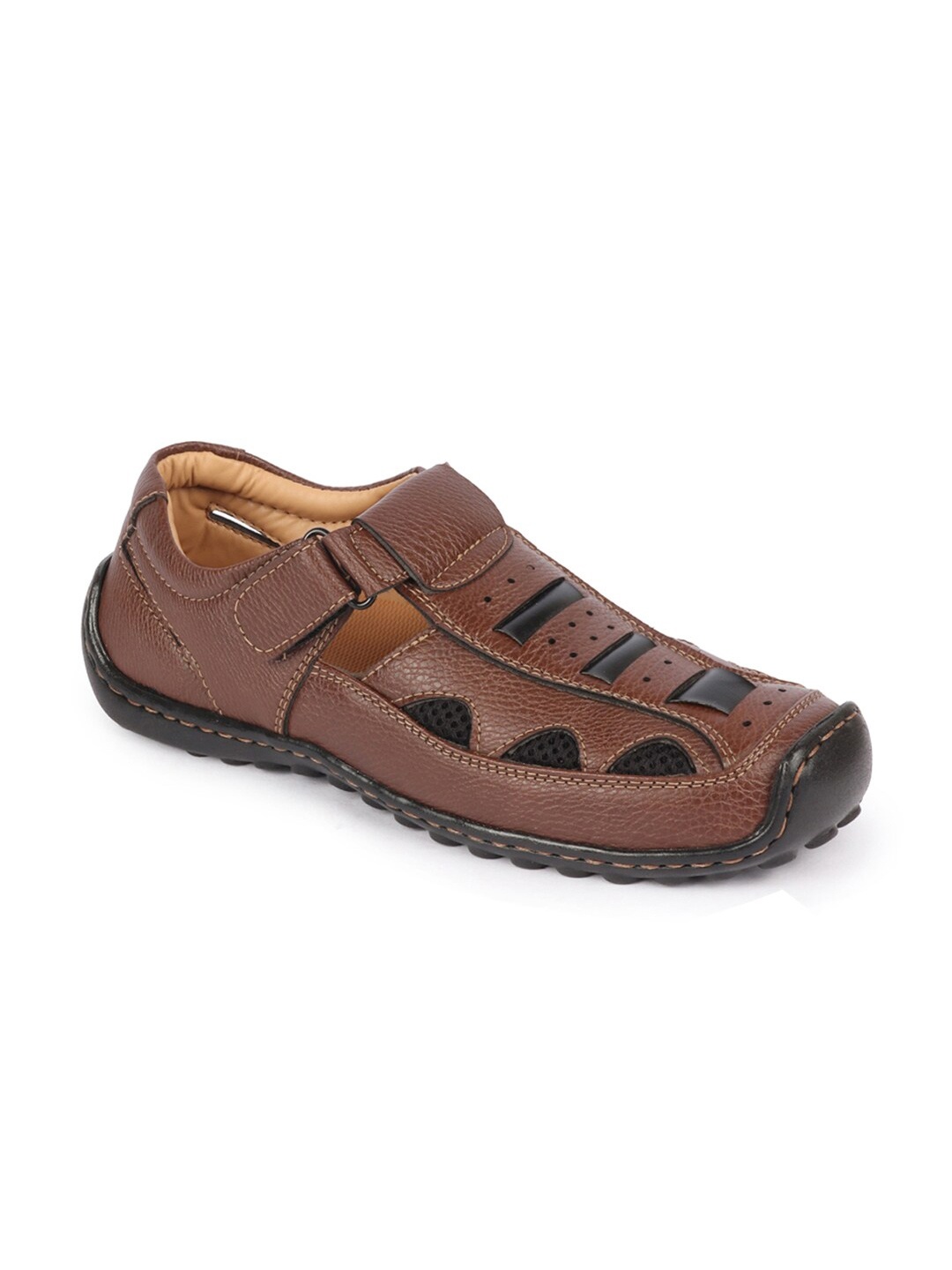 

FAUSTO Men Textured Leather Shoe-Style Sandals, Brown