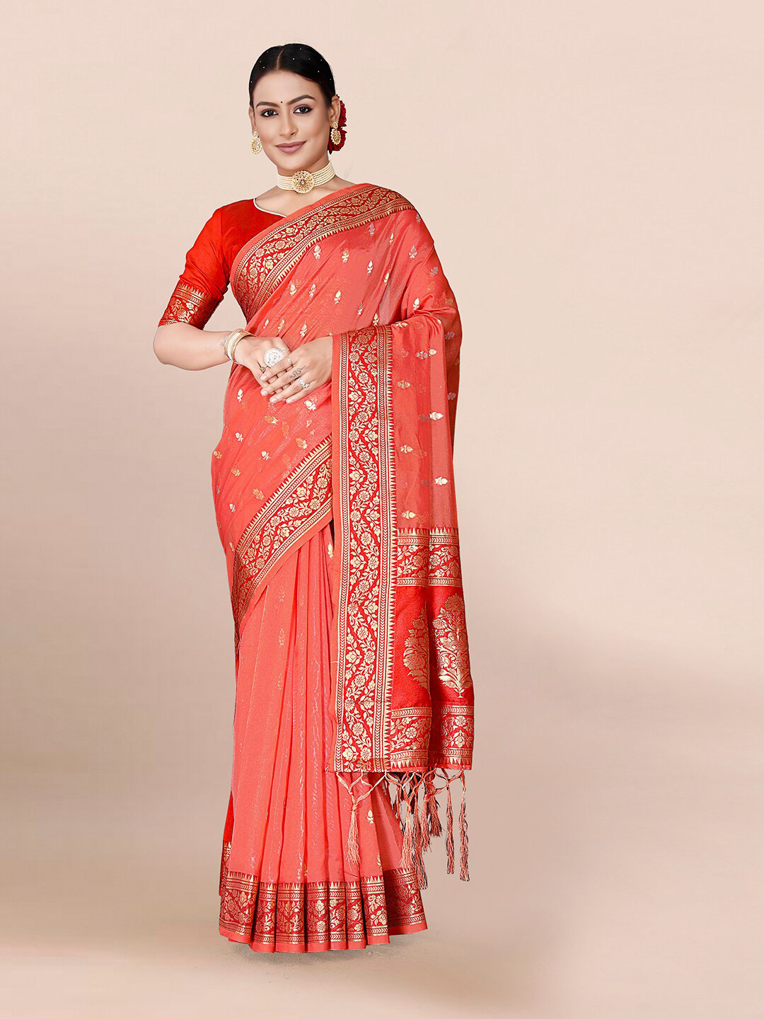 

Pisara Woven Design Zari Saree, Peach