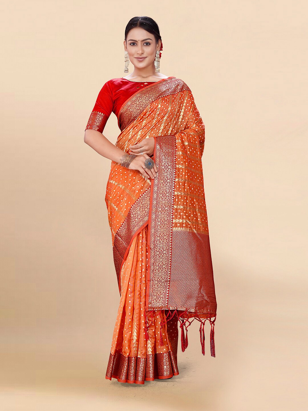 

Pisara Woven Design Zari Organza Saree, Orange