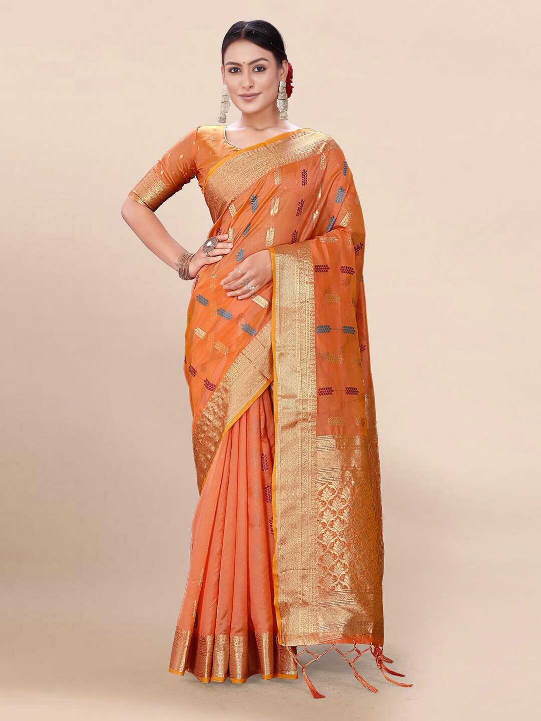 

Pisara Woven Design Zari Saree, Orange