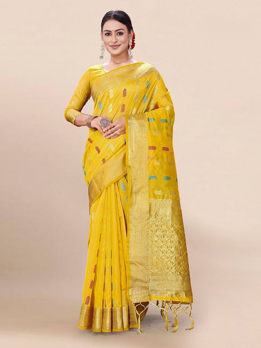 

Pisara Woven Design Zari Organza Saree, Yellow