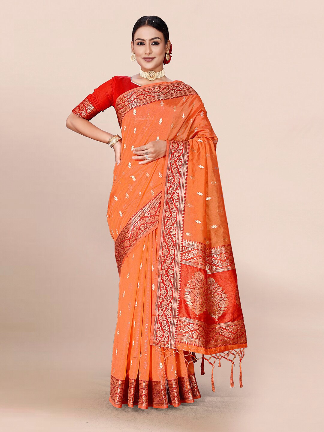 

Pisara Woven Design Zari Organza Saree, Orange