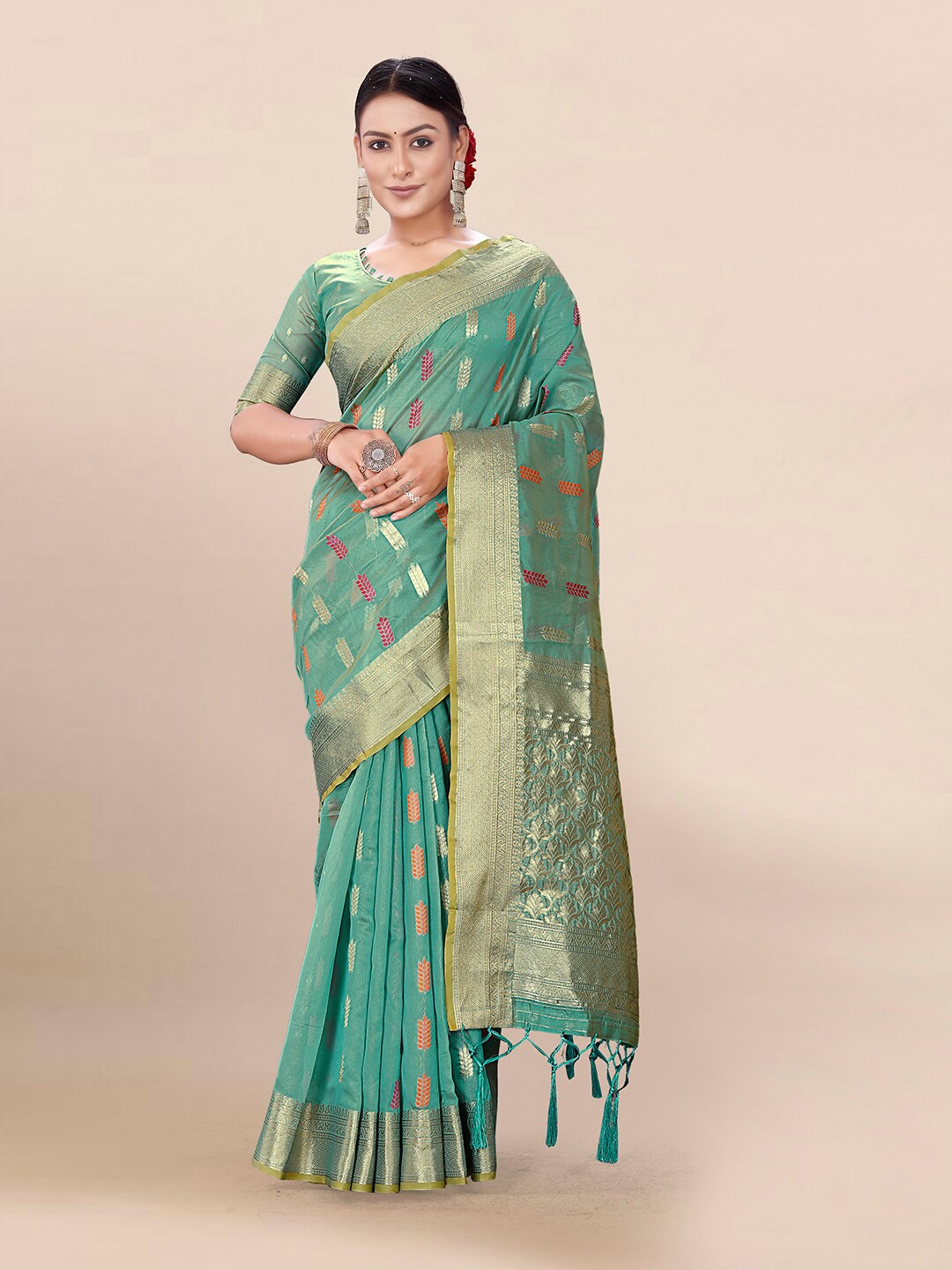 

Pisara Woven Design Zari Organza Saree, Turquoise blue