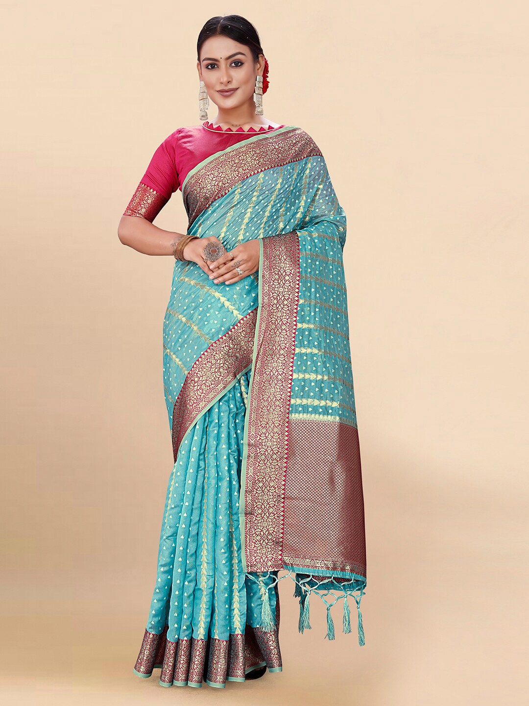 

Pisara Woven Design Zari Saree, Turquoise blue