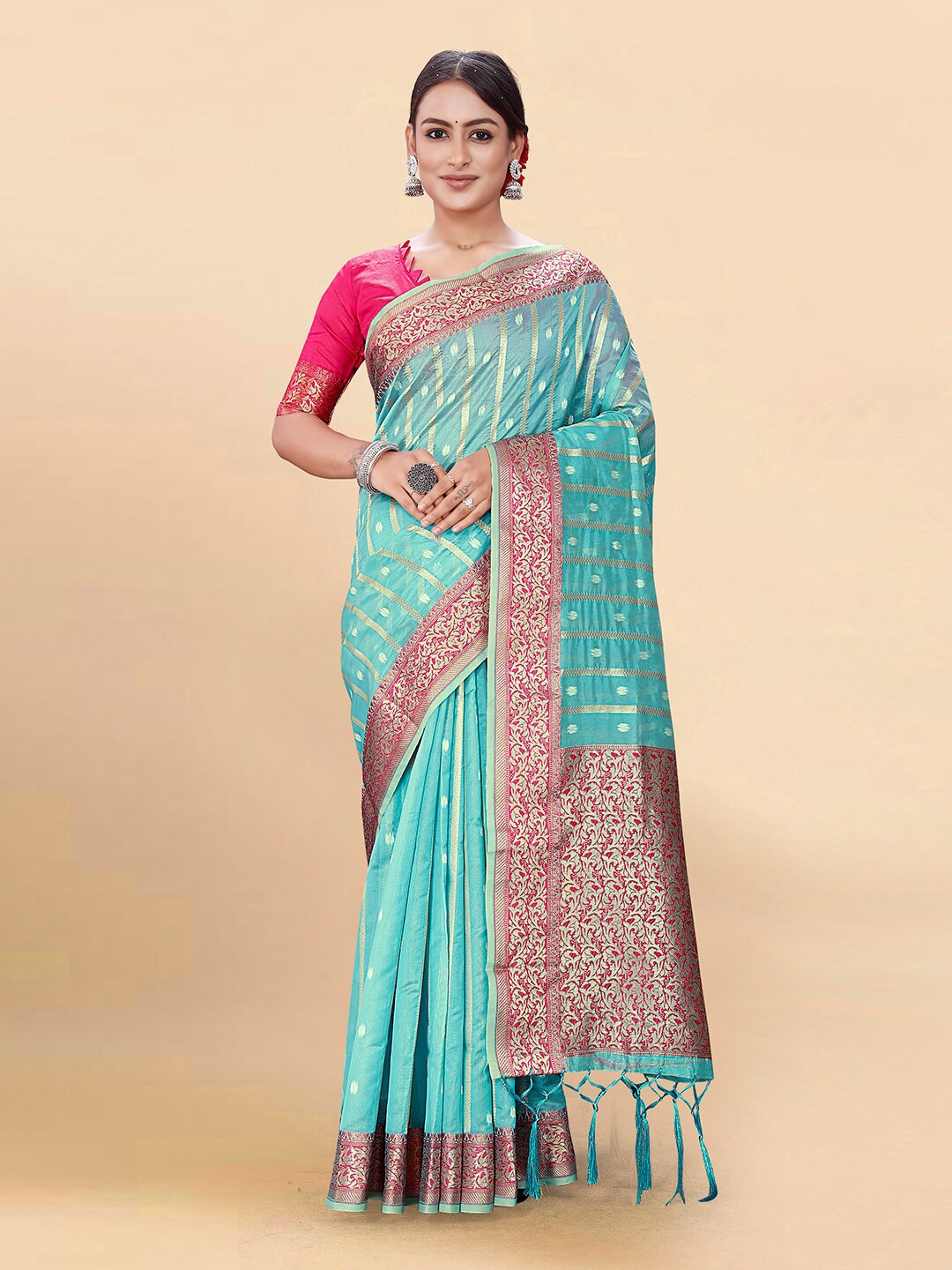 

Pisara Woven Design Zari Saree, Turquoise blue