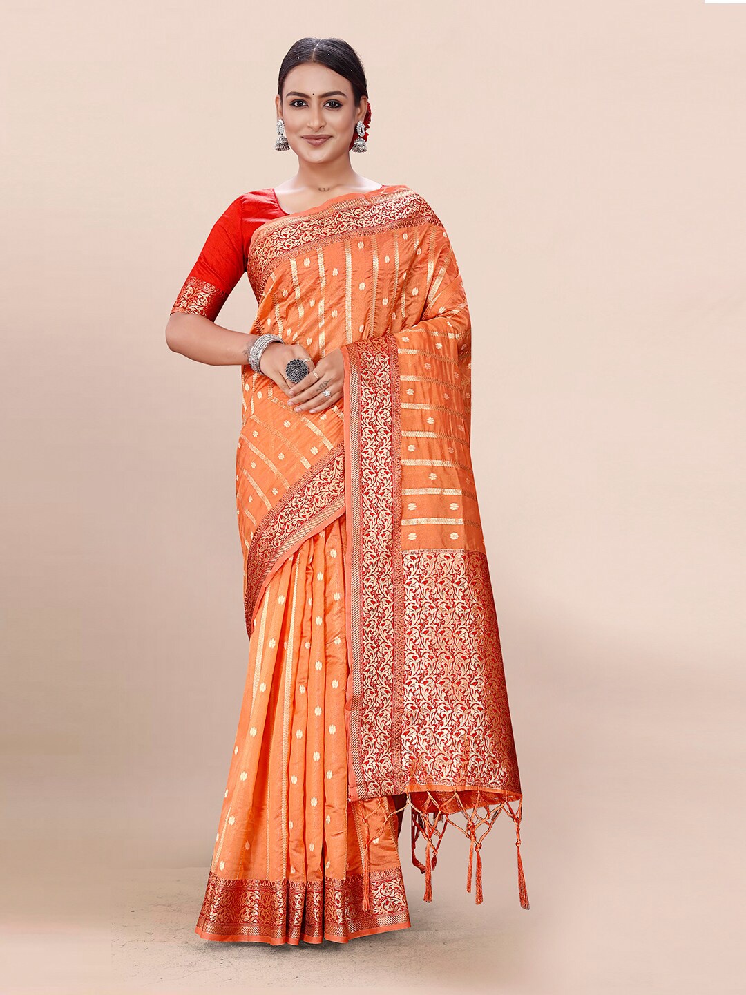 

Pisara Woven Design Zari Saree, Orange