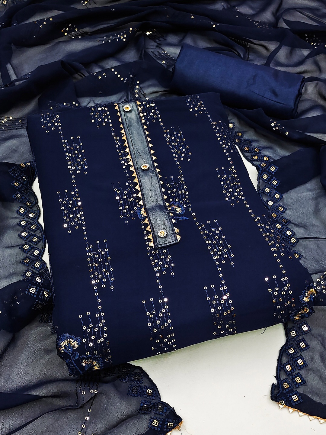 

KALINI Embroidered Silk Georgette Unstitched Dress Material, Blue