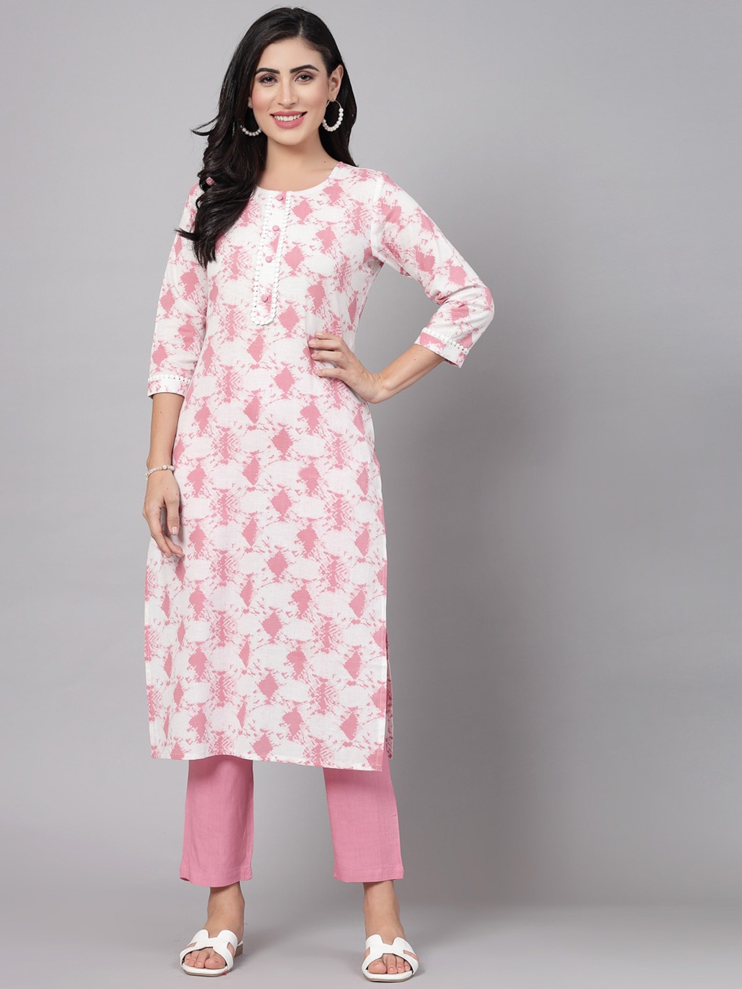 

kipek Printed Regular Kurta with Trousers, Pink