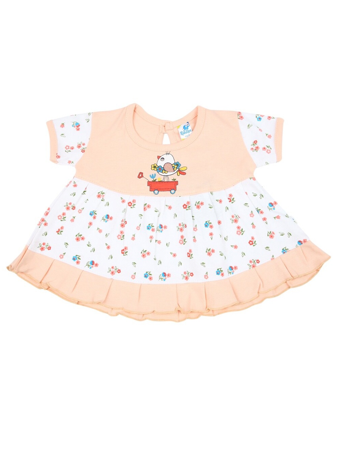 

V-Mart Floral Printed Cotton Fit & Flare Dress, Peach