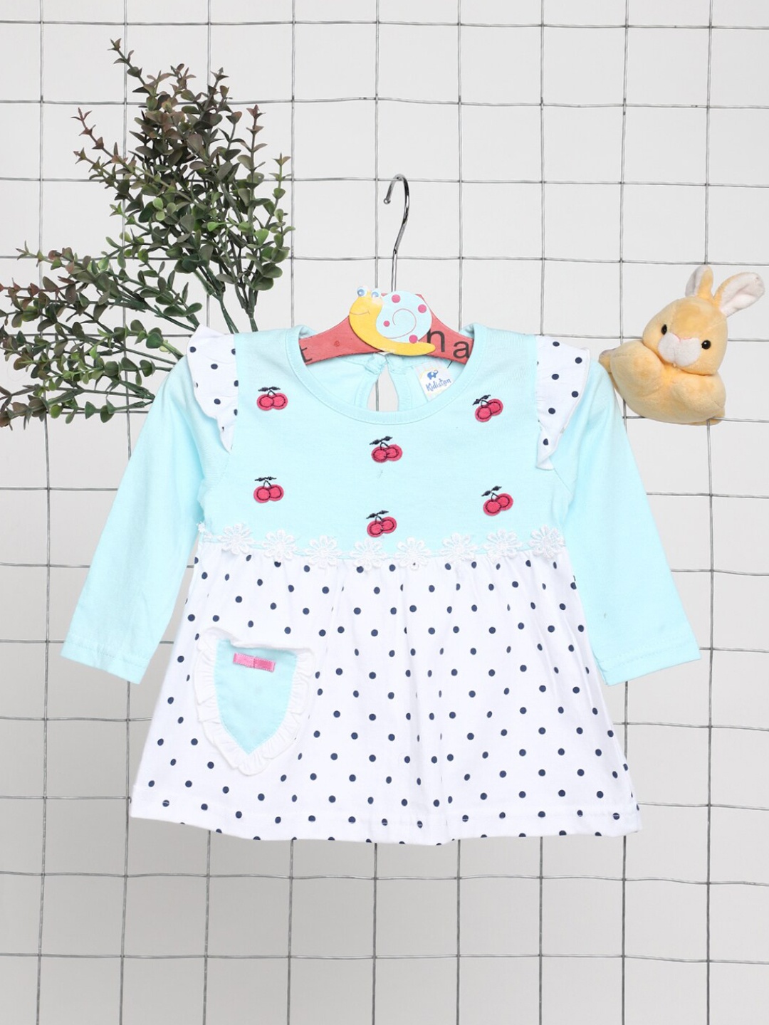 

V-Mart Infant Girls Conversational Printed Applique Cotton A-Line Dress, Blue