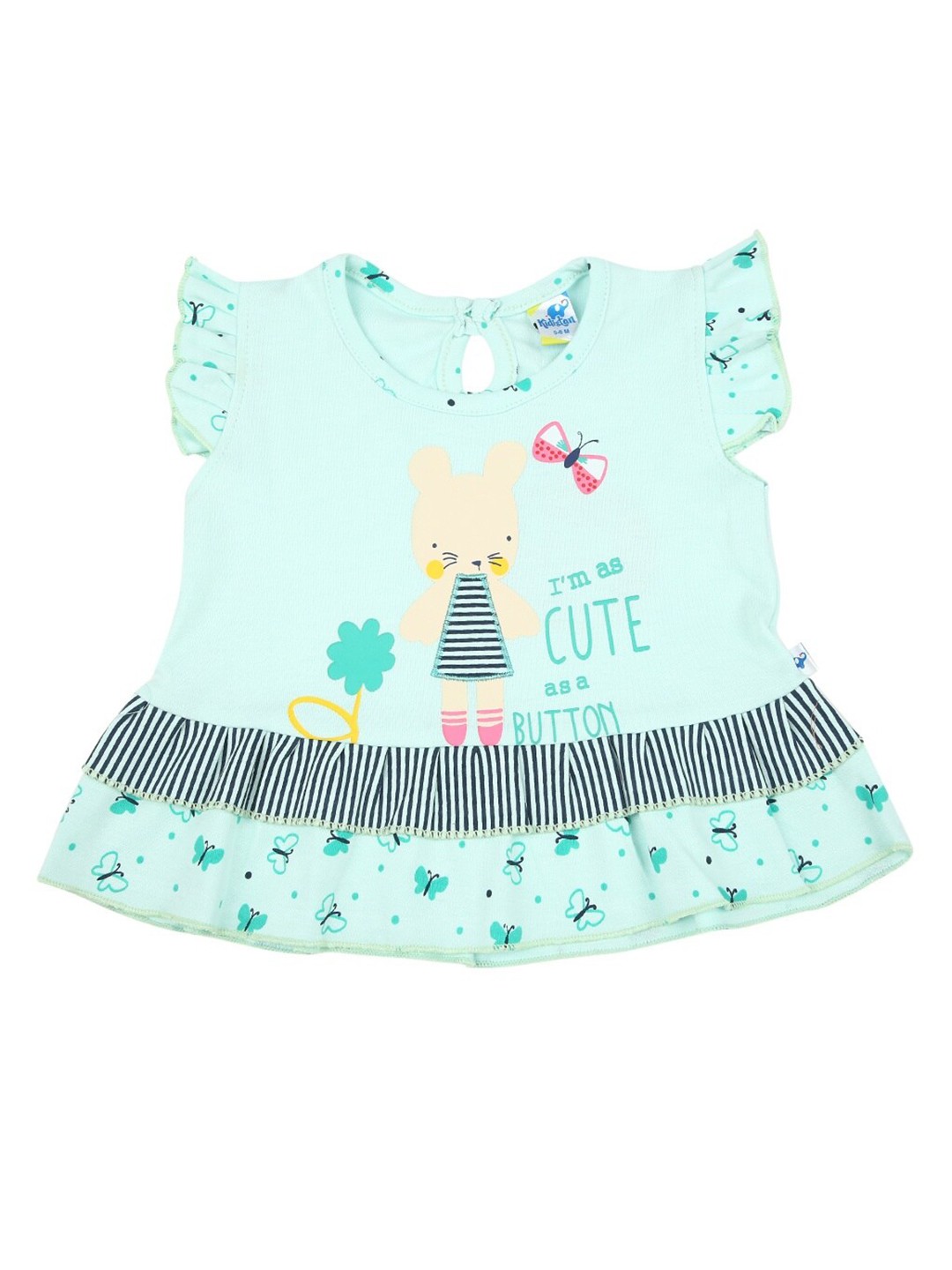 

V-Mart Infants Kids Conversational Printed Flutter Sleeves Cotton A-Line Dress, Green