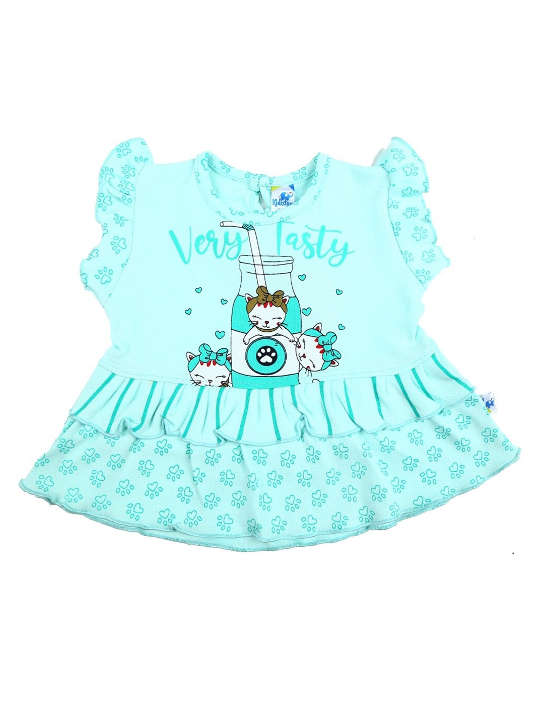 

V-Mart Infants Kids Conversational Printed Ruffles Detail Cotton A-Line Dress, Green