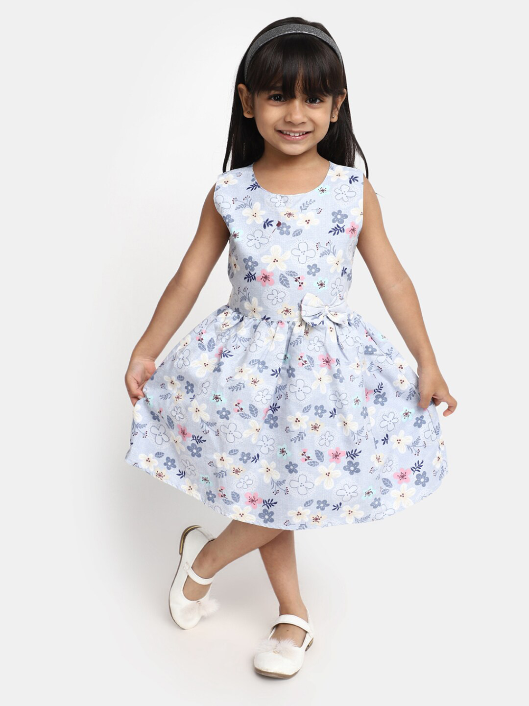 

V-Mart Floral Print Cotton Fit & Flare Dress, White