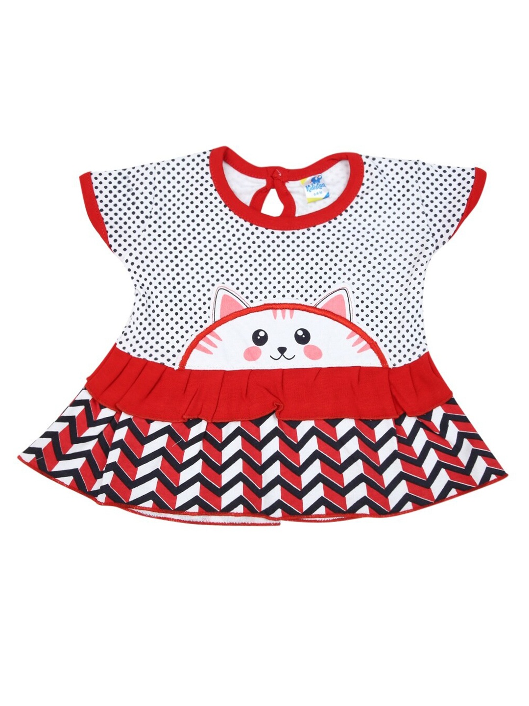 

V-Mart Infant Girls Polka Dot Printed Cotton A-Line Dress, Red