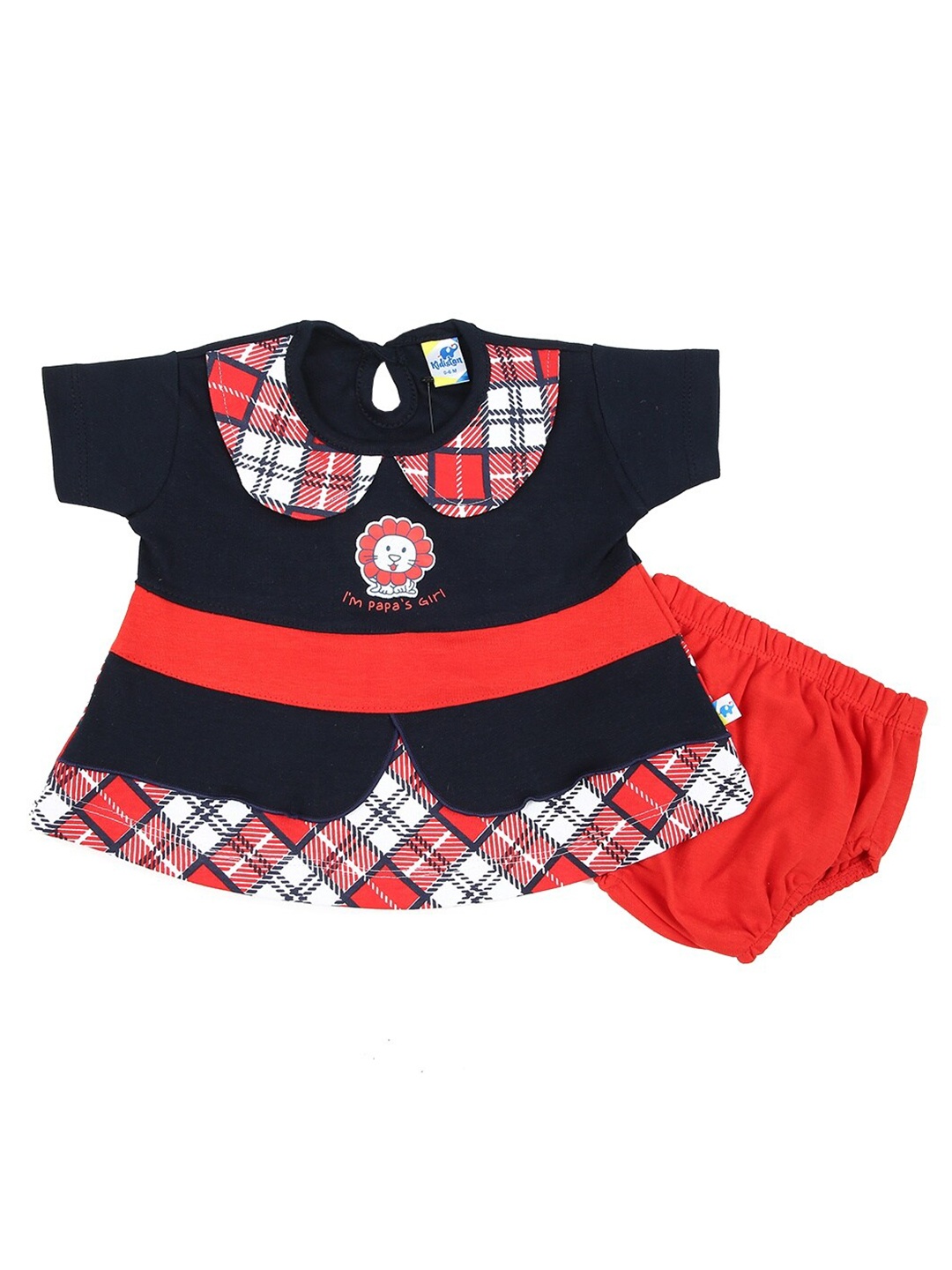 

V-Mart Girls Checked Cotton A Line Dress, Navy blue