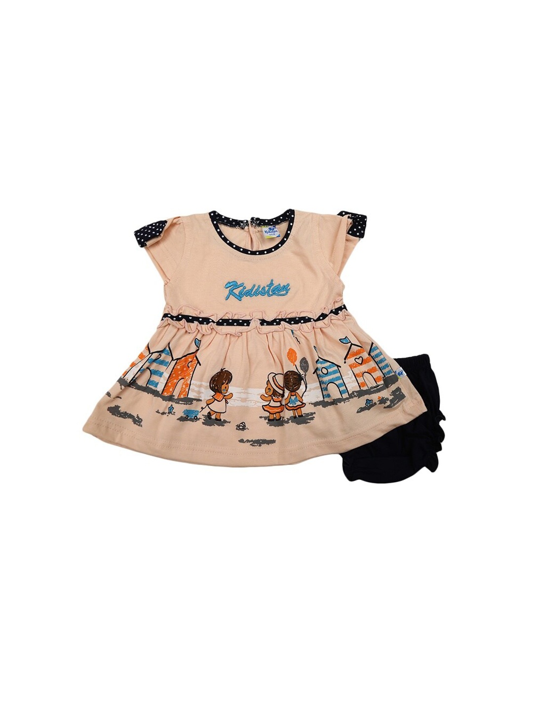 

V-Mart Girls Graphic Printed Embroidered Cotton Fit & Flare Dress With Brief, Pink
