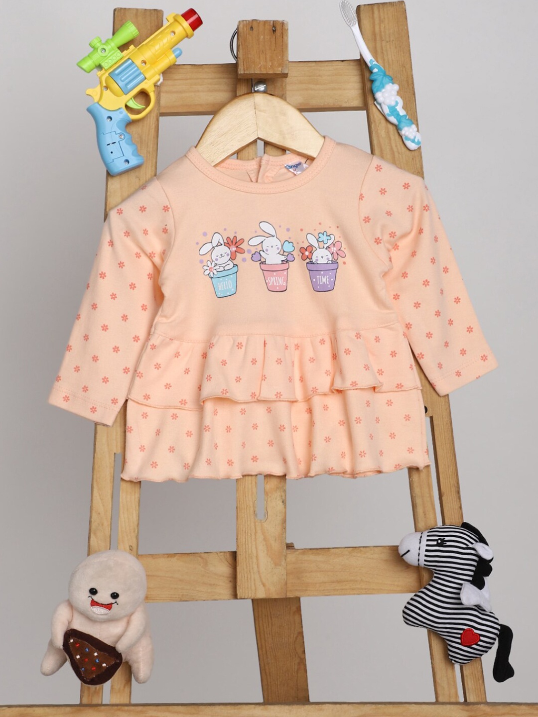 

V-Mart Infant Girls Printed Cotton A-Line Dress, Peach