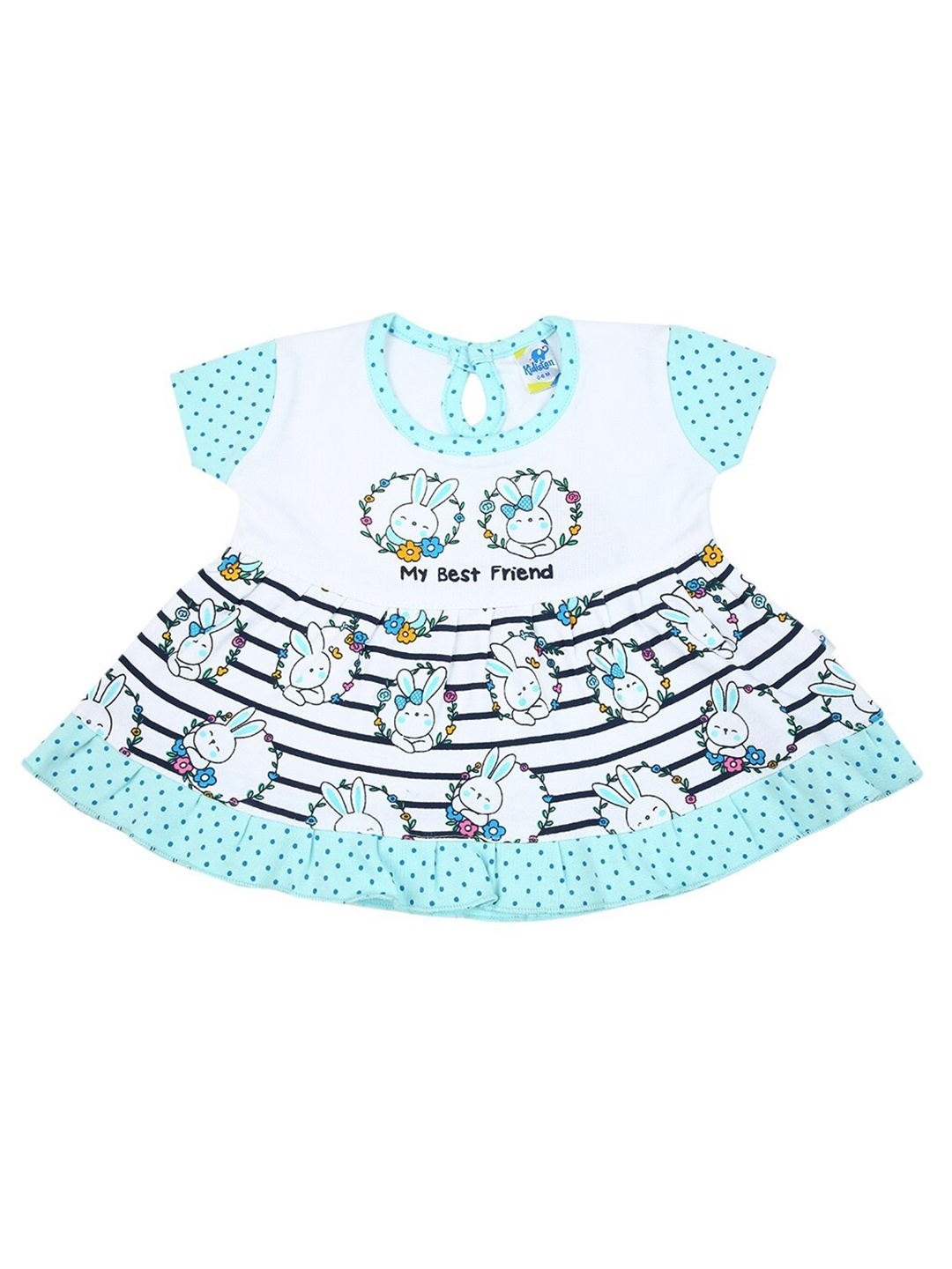 

V-Mart Infant Girls Conversational Printed Cotton A Line Dress, White