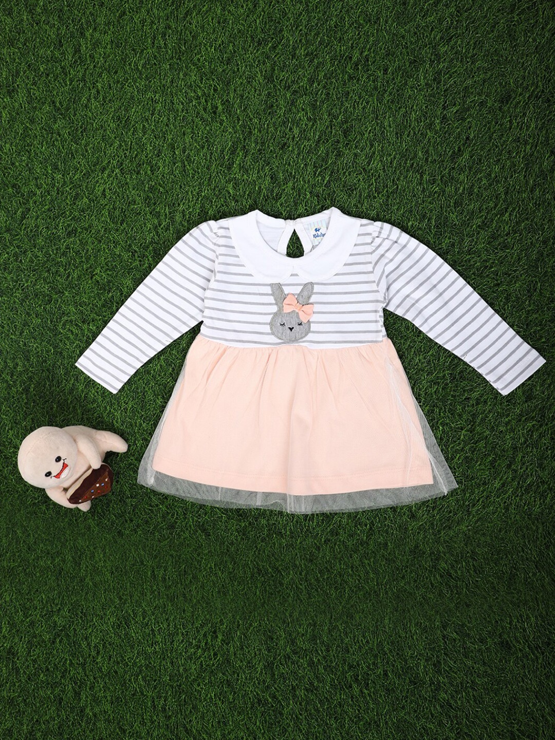 

V-Mart Infant Girls Striped Cotton Fit & Flare Dress, Pink