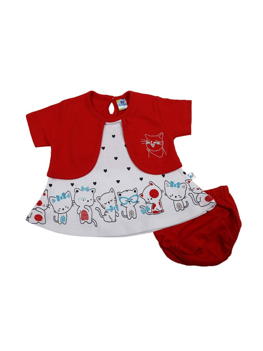 

V-Mart Girls Graphic Printed Cotton Fit & Flare Dress With Brief, Red