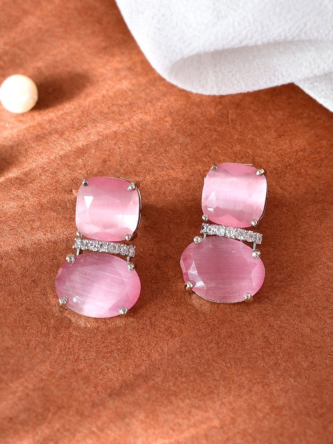

AQUASTREET Silver-Plated American Diamond-Studded Drop Earrings