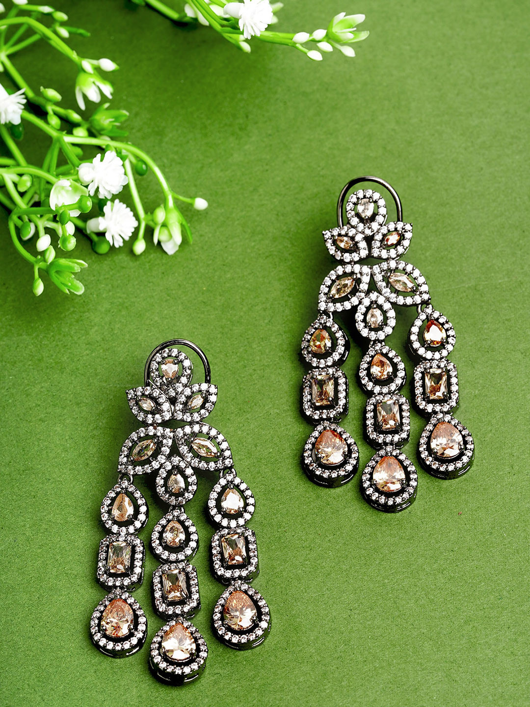 

AQUASTREET Silver-Plated Zircon-Studded Chandelier Contemporary Drop Earrings