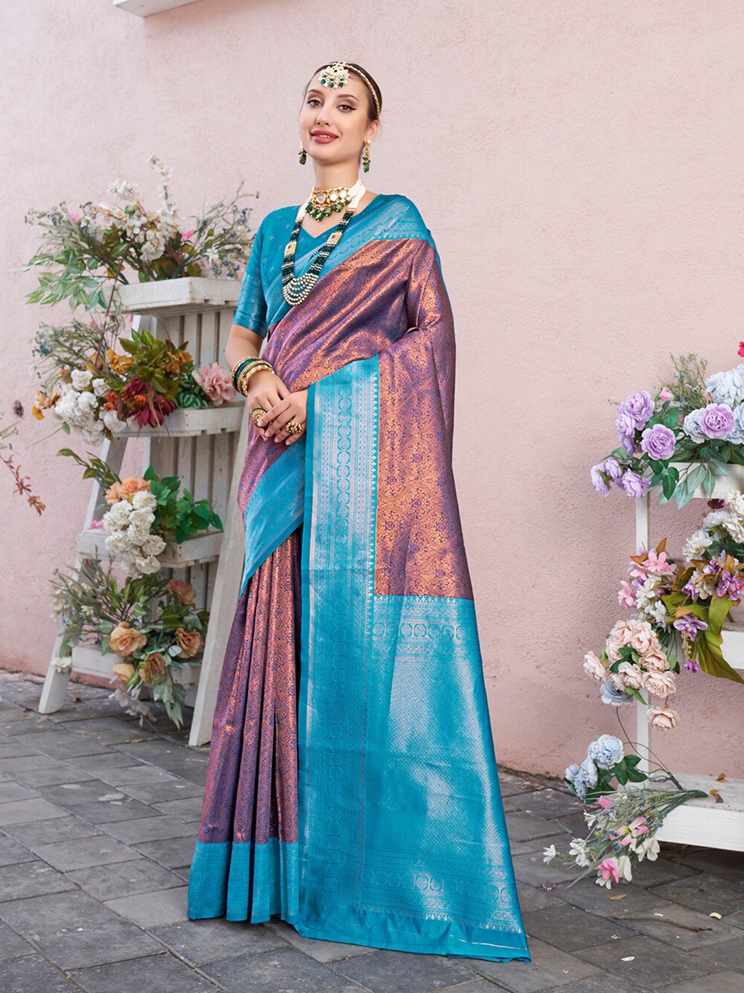 

Anouk Woven Design Zari Kanjeevaram Saree, Turquoise blue