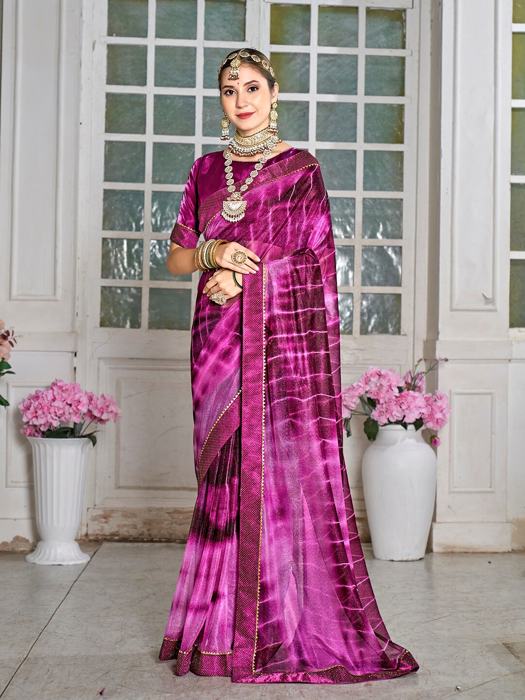 

Anouk Rustic Tie and Dye Pure Cotton Saree, Pink