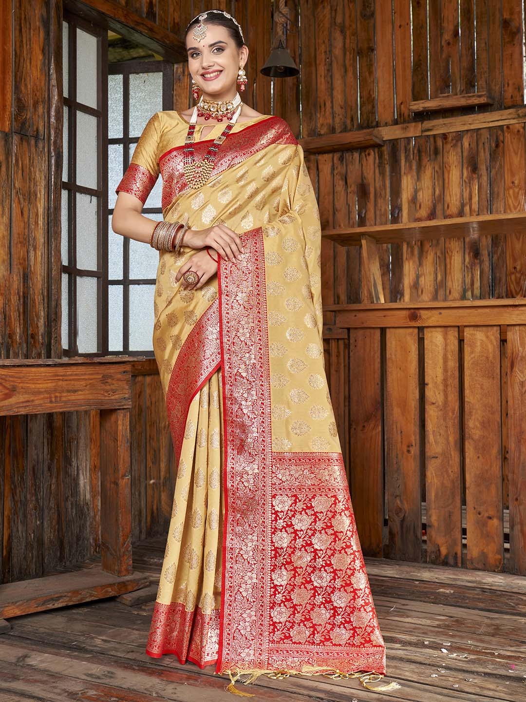 

Anouk Yellow Ethnic Motifs Woven Design Zari Art Silk Banarasi Saree