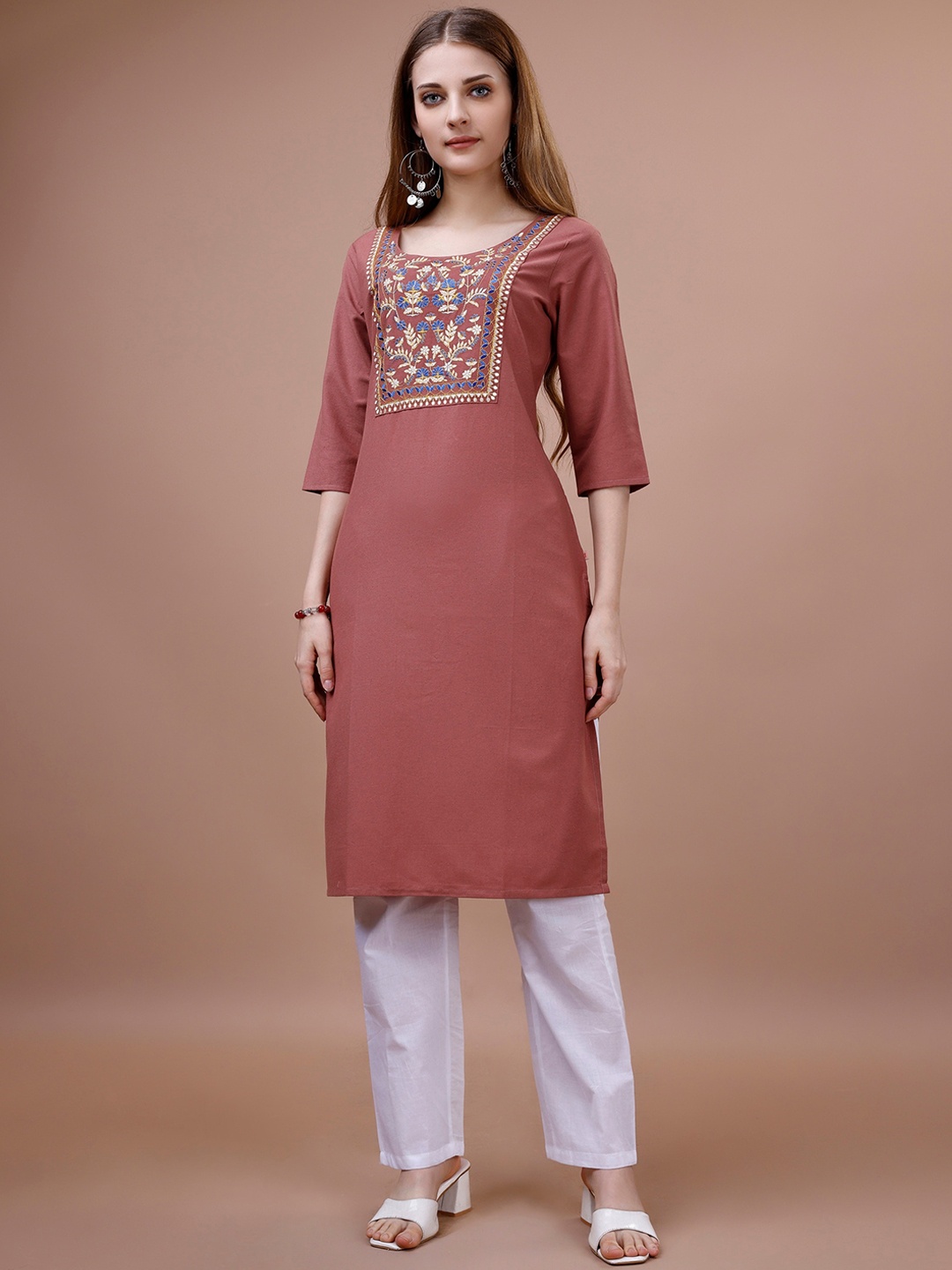 

Sangria Embroidered Yoke Design Straight Kurtas, Purple