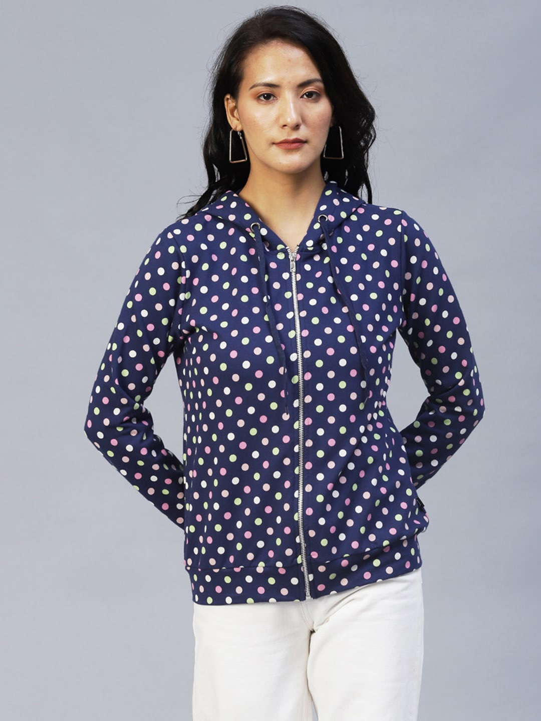 

Rigo Polka Dots Printed Hooded Lightweight Outdoor Bomber with Jacket, Blue