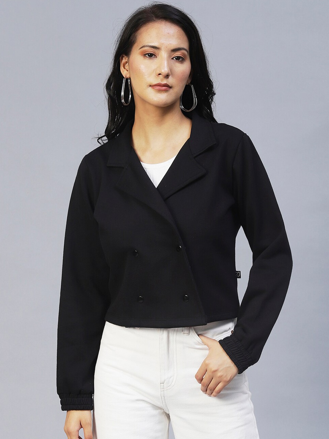 

Rigo Lightweight Crop Fleece Tailored Jacket, Black