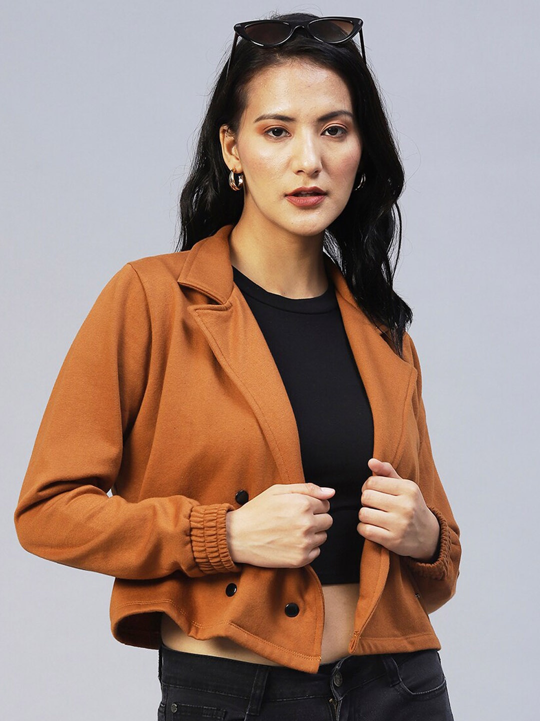 Rigo Solid Lightweight Crop TailoJacket, Brown