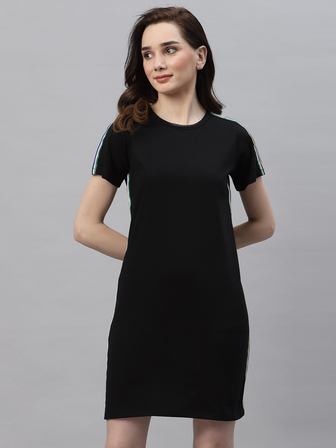 

Rigo Round Neck Short Sleeves Cotton T-shirt Dress, Black