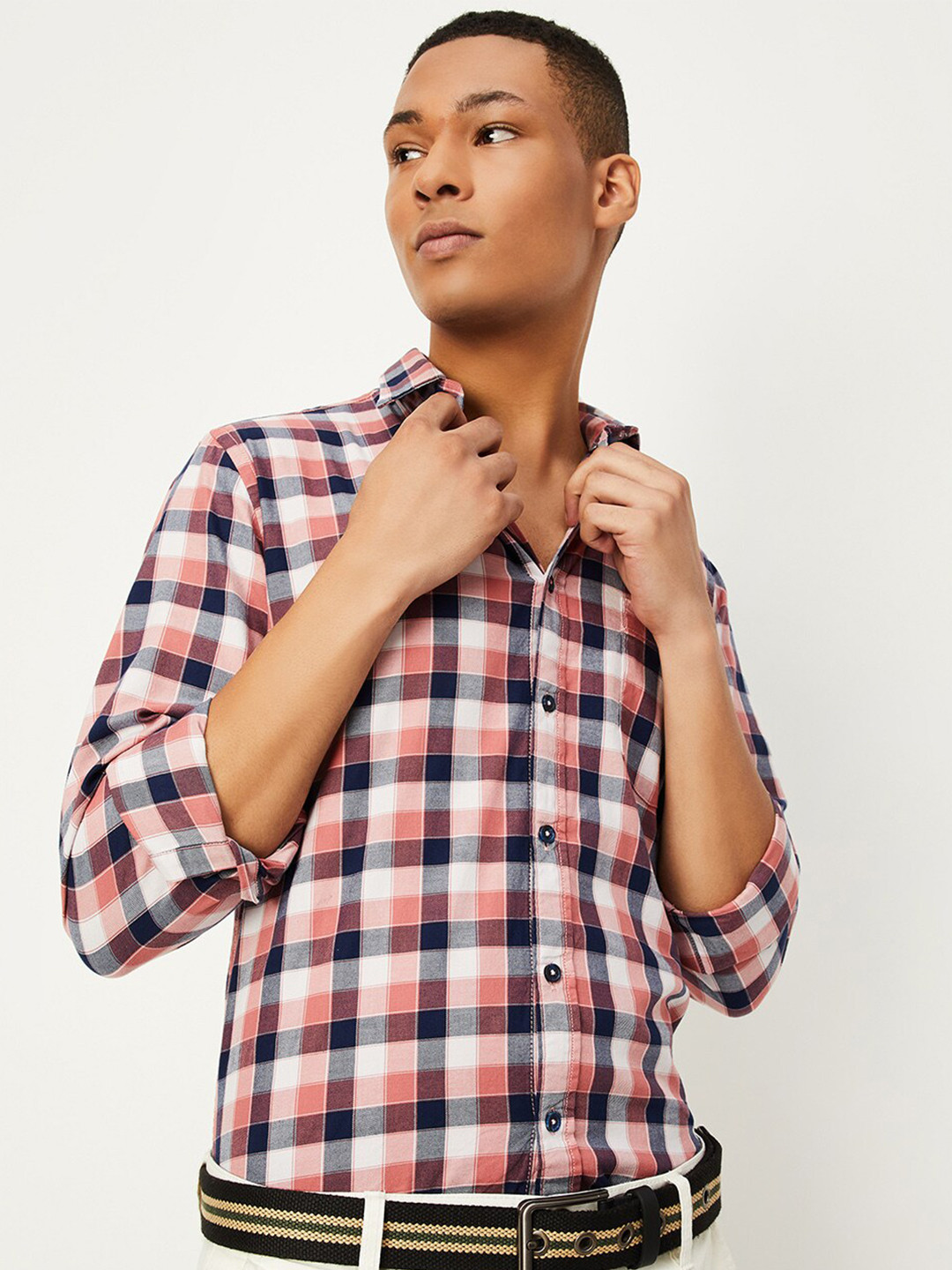 

max Tartan Checked Spread Collar Cotton Opaque Casual Shirt, Multi