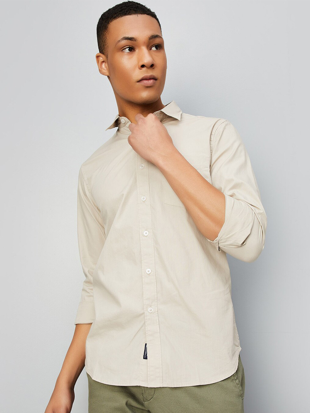 

max Opaque Regular Fit Cotton Casual Shirt, Beige