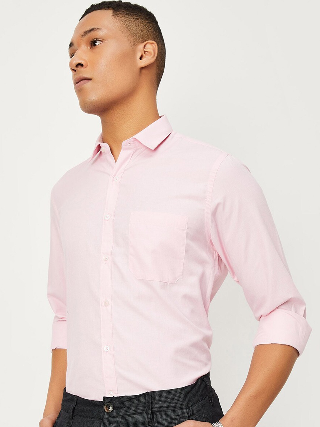 

max Cutaway Collar Cotton Opaque Casual Shirt, Pink