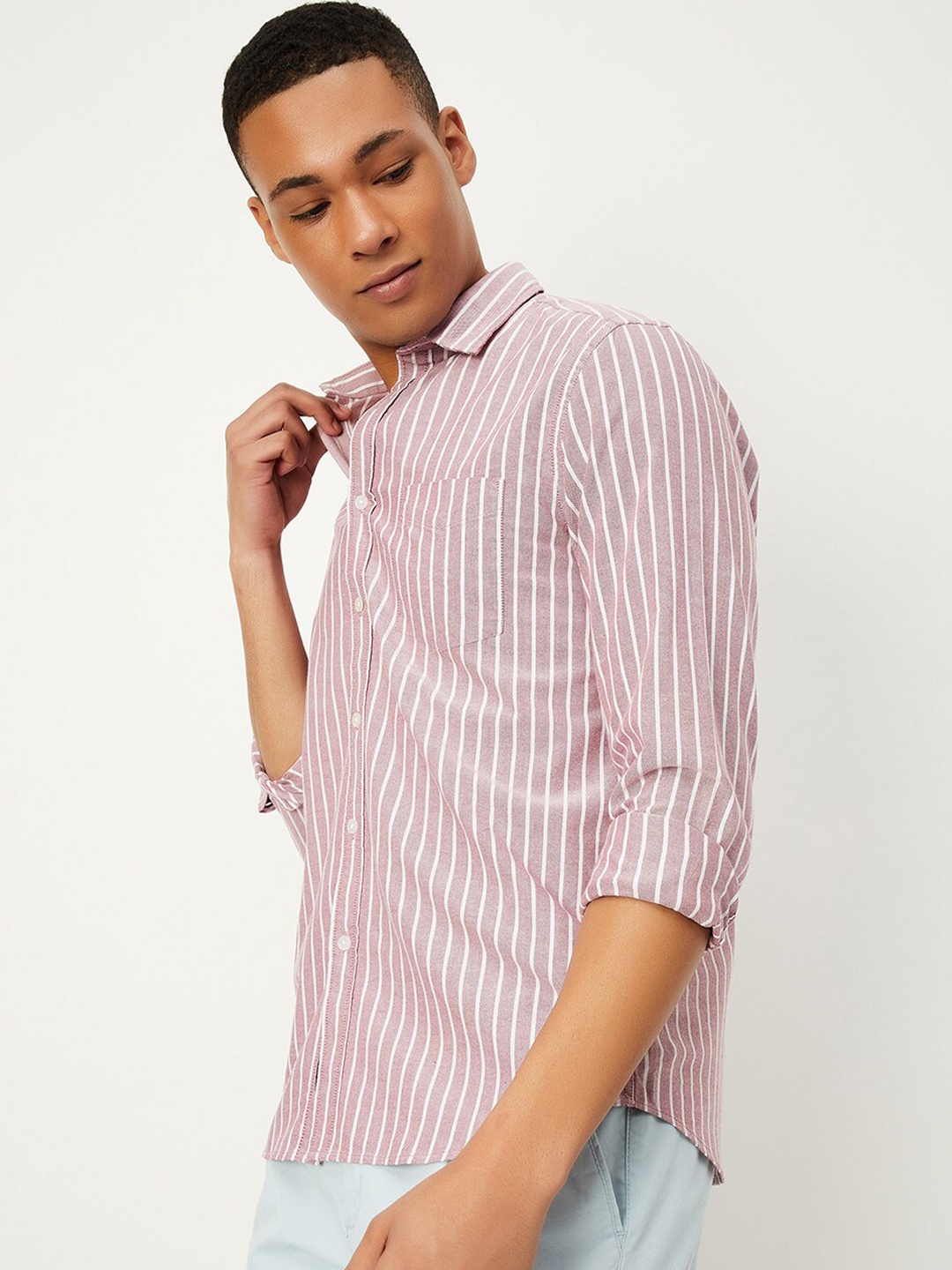 

max Striped Opaque Pure Cotton Casual Shirt, Red