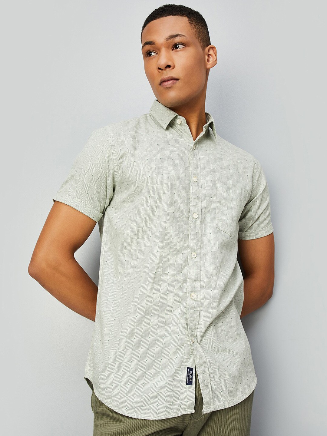 

max Spread Collar Cotton Opaque Casual Shirt, Green