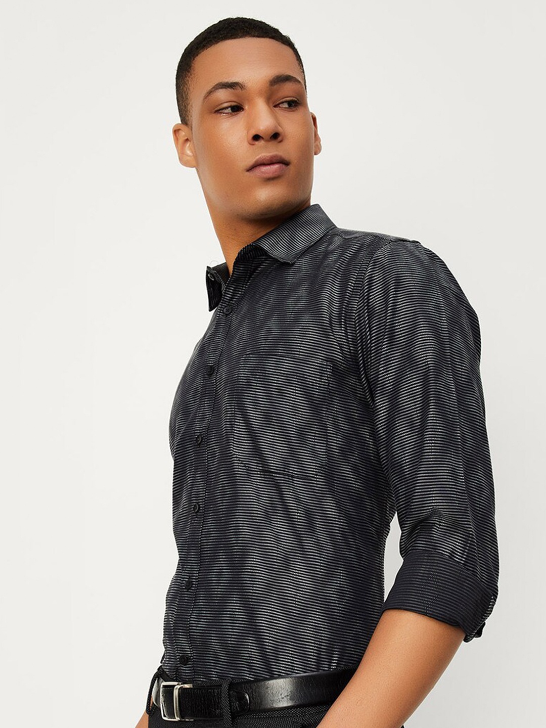 

max Geometric Self Design Opaque Pure Cotton Casual Shirt, Grey
