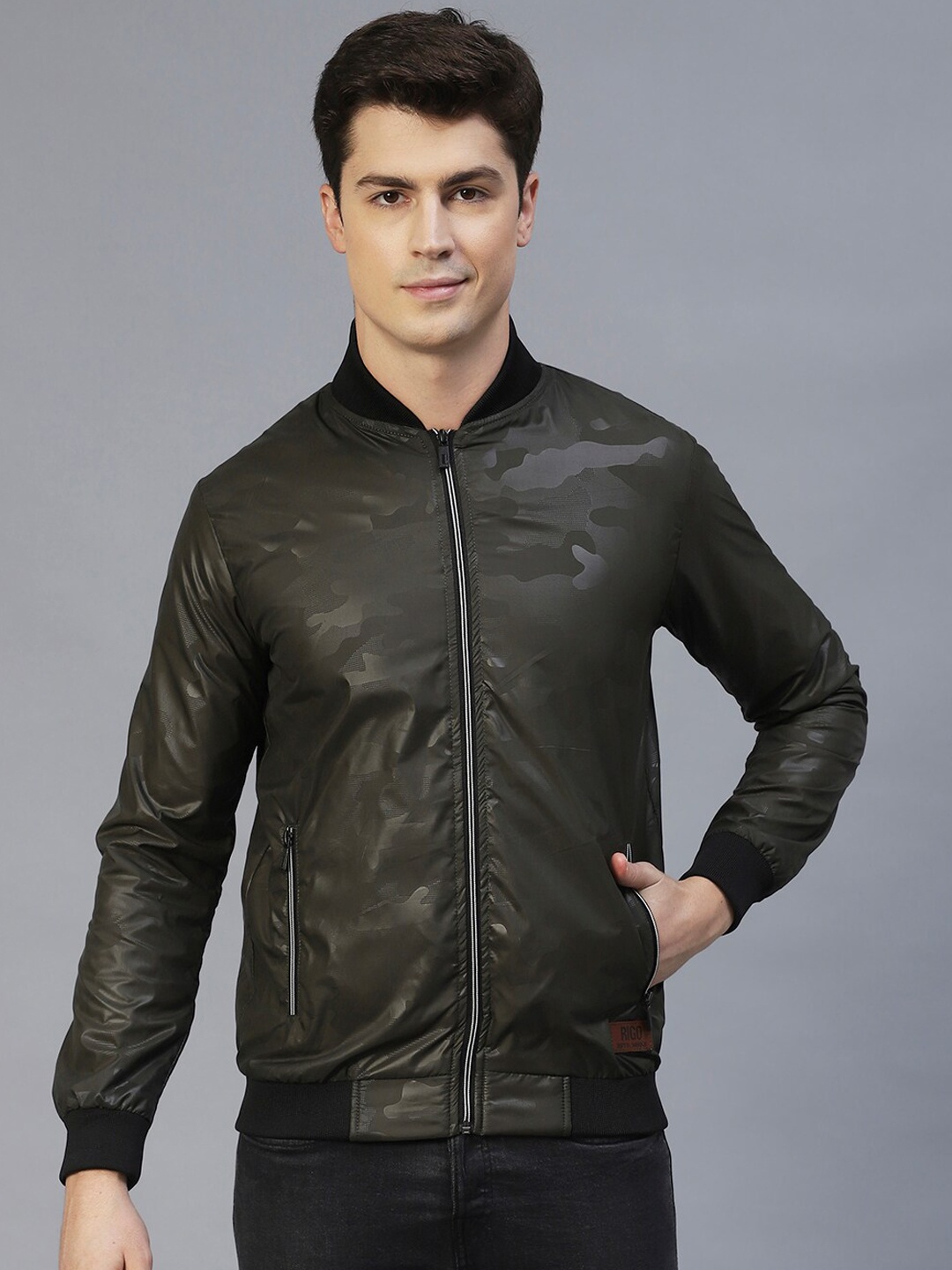 

Rigo Camouflage Printed Bomber Jacket, Olive