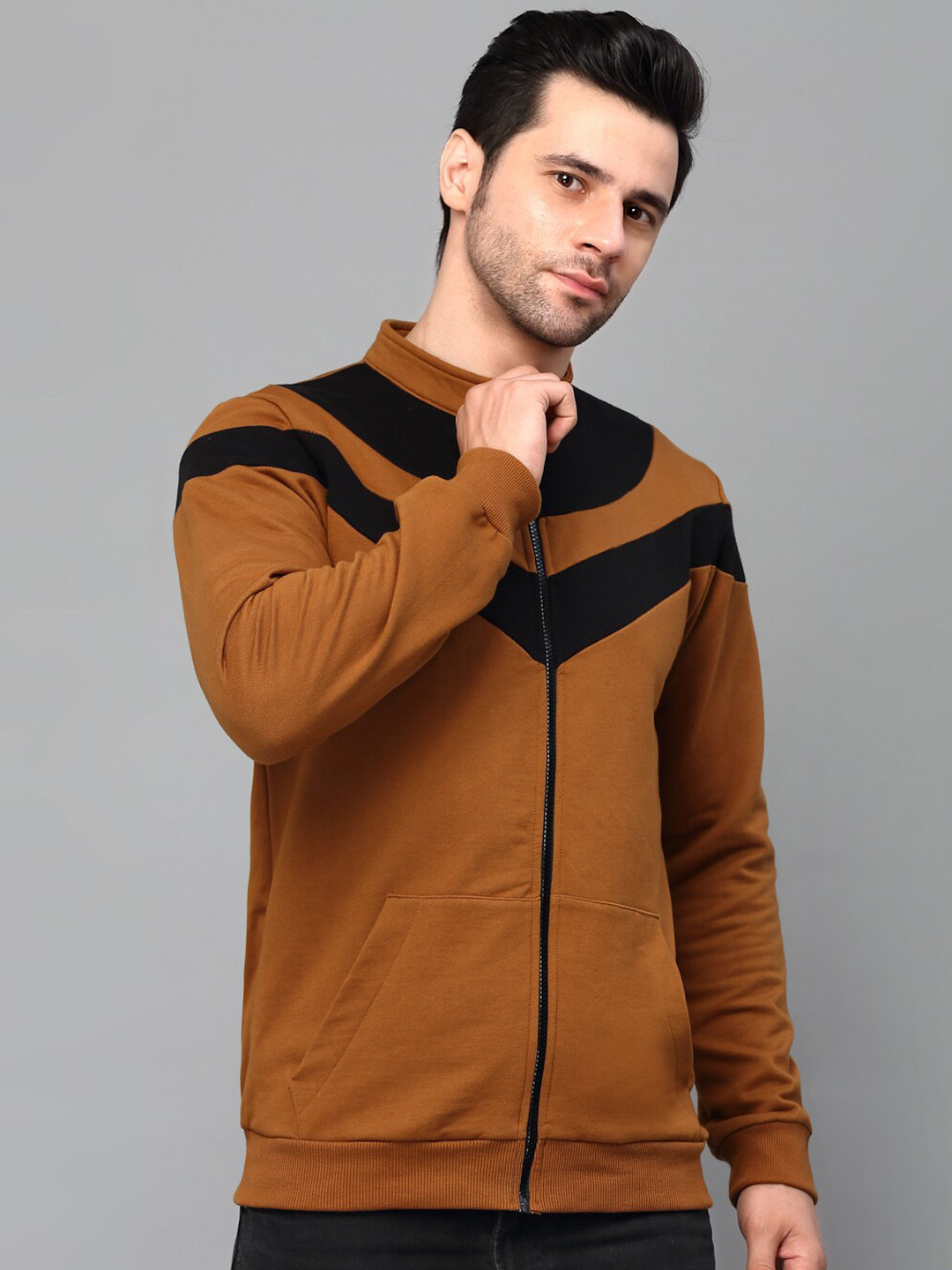 

Rigo Men Colourblocked Lightweight Bomber Jacket, Brown