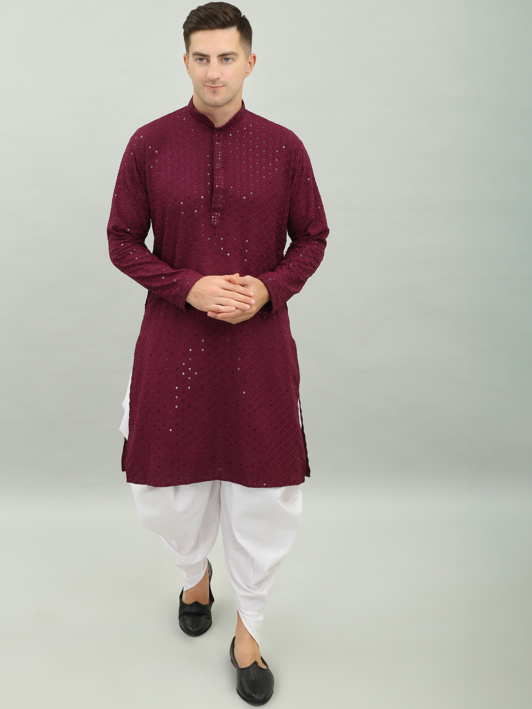 

Benstoke Floral Embroidered Sequinned Kurta with Dhoti Pants, Purple