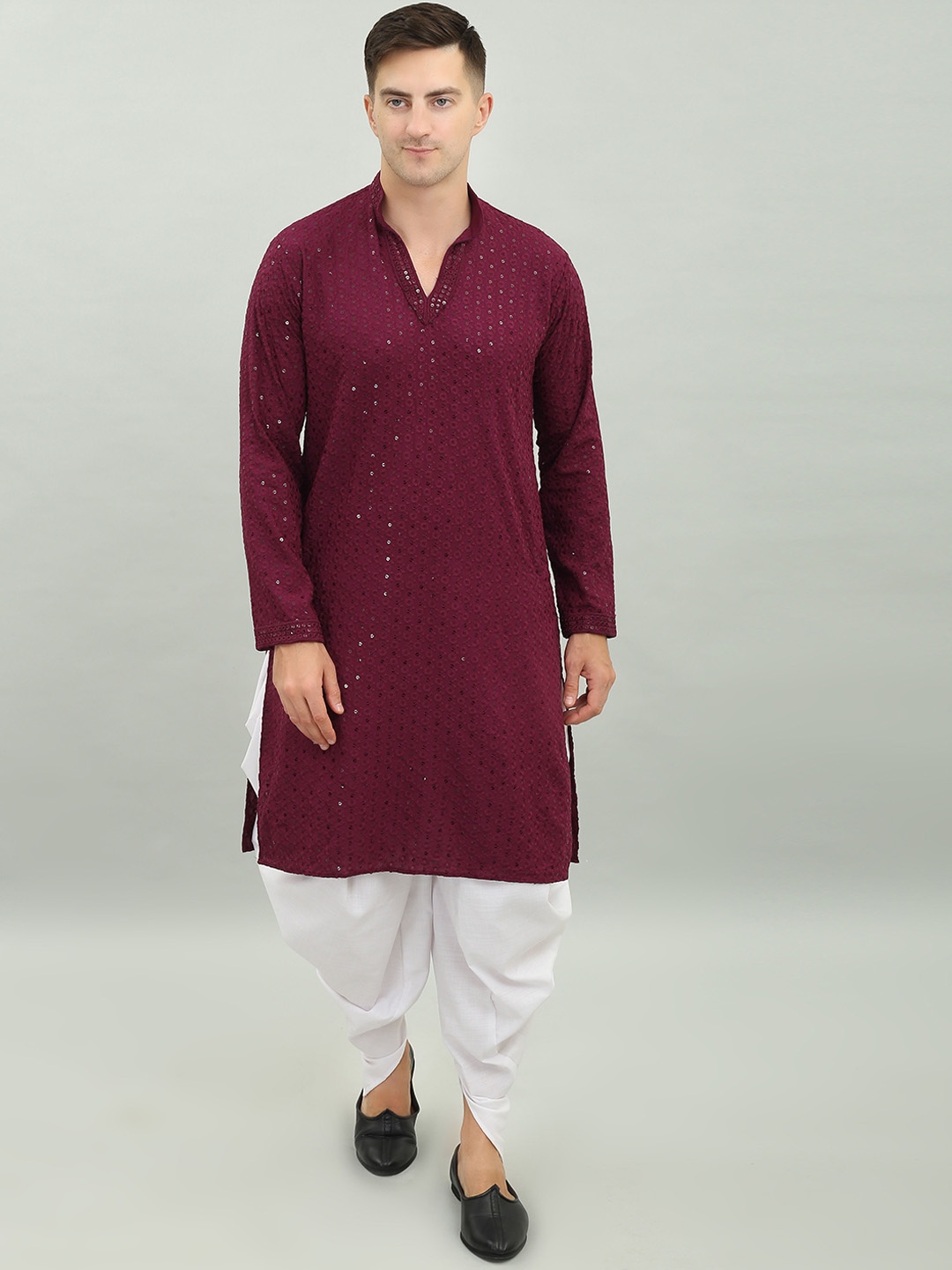 

Benstoke Floral Embroidered Sequinned Kurta with Dhoti Pants, Purple