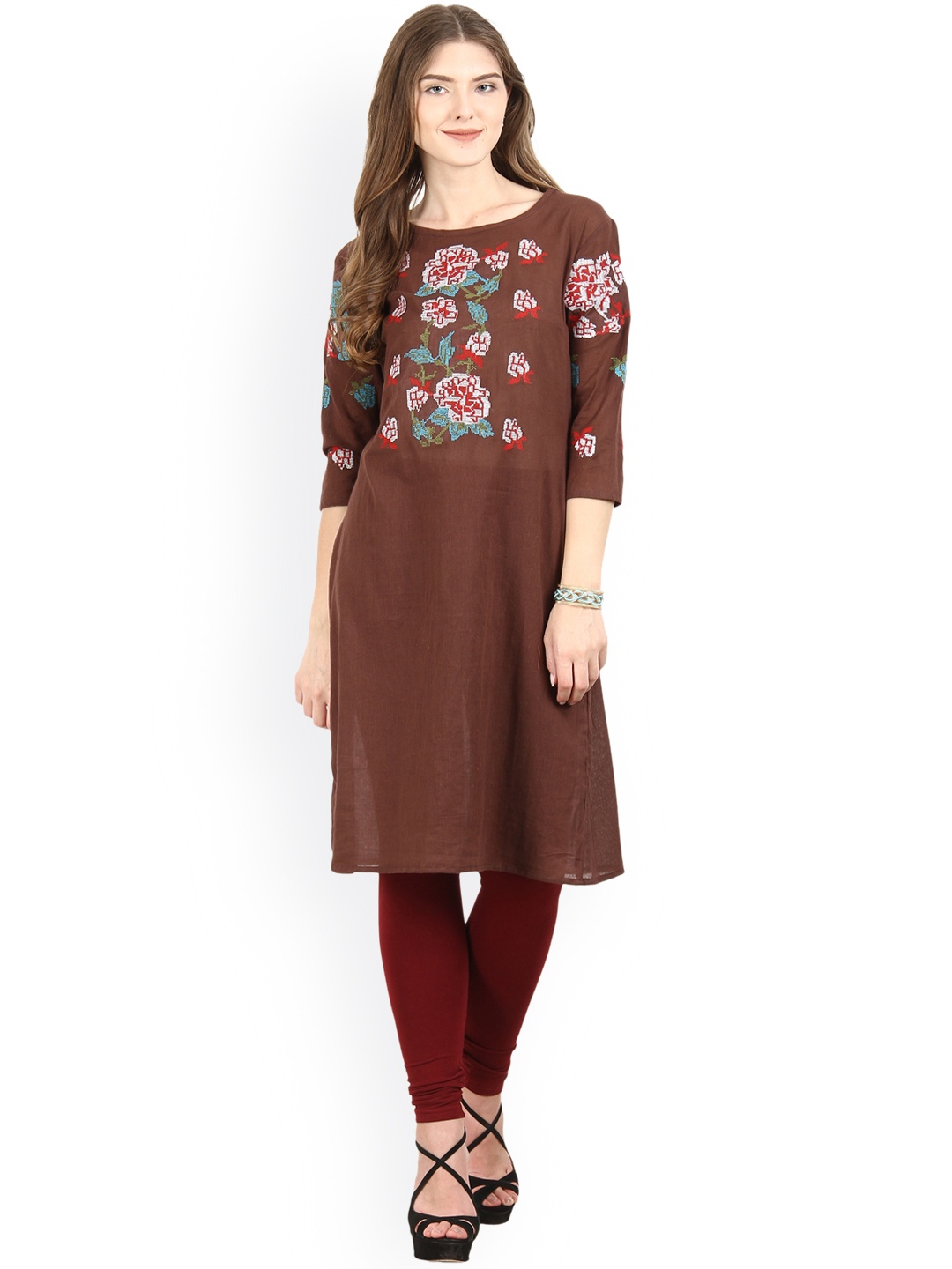 

La Firangi Women Brown Embroidered Straight Kurta