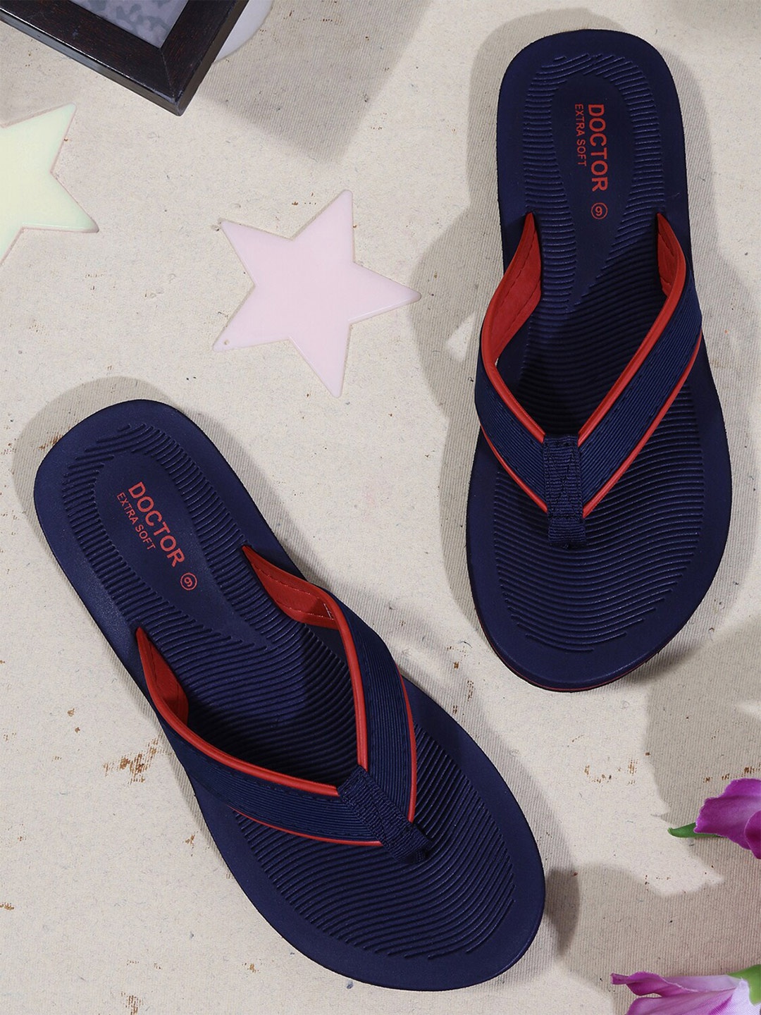 

DOCTOR EXTRA SOFT Women Orthopedic Non Slip Rubber Thong Flip-Flops, Navy blue