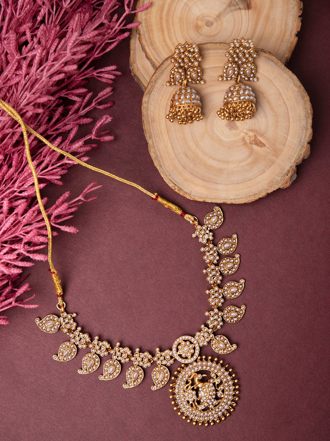 

Priyaasi Gold-Plated Pearl-Studded Peacock Jewellery Set